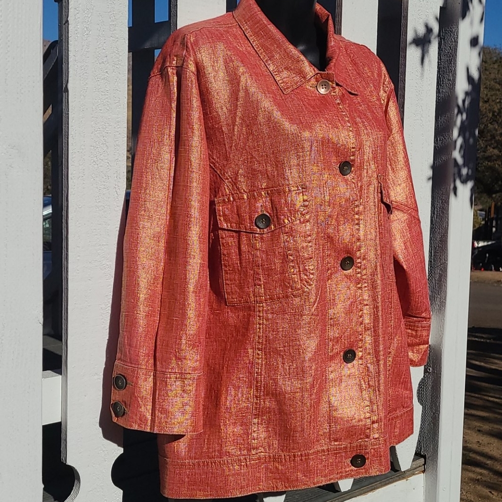 Chico's Open-Front Metallic Linen Jacket